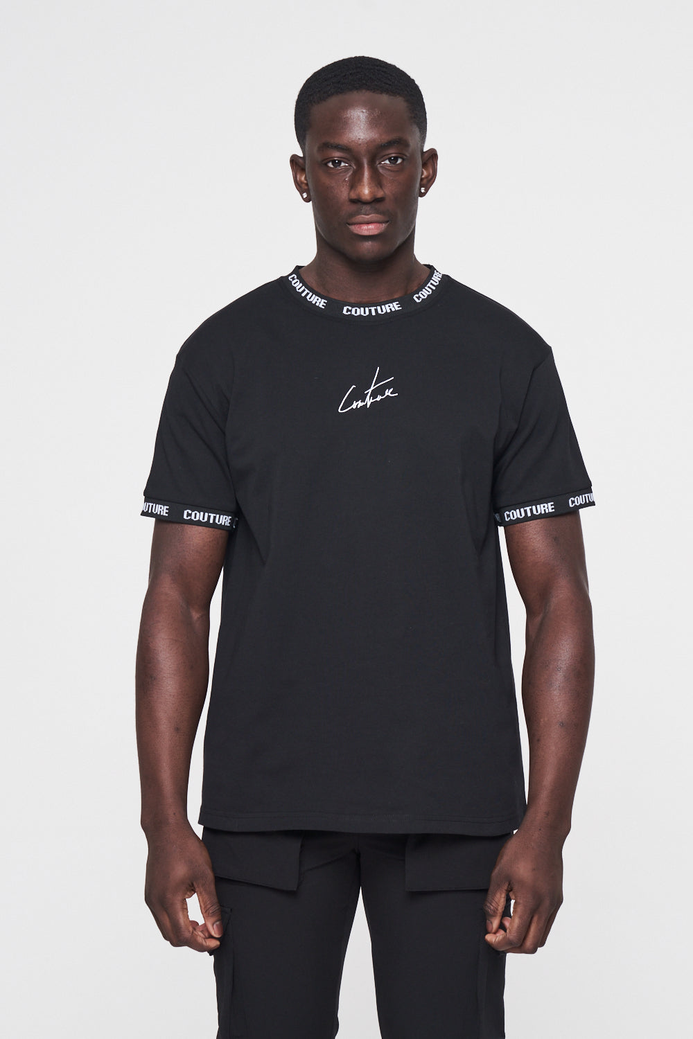 The Couture Club Jacquard Branded Reg Fit T-Shirt - Black TCCMAW22-101