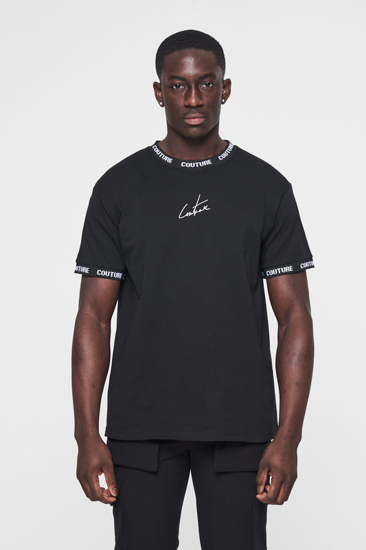 The Couture Club Jacquard Branded Reg Fit T-Shirt - Black TCCMAW22-101