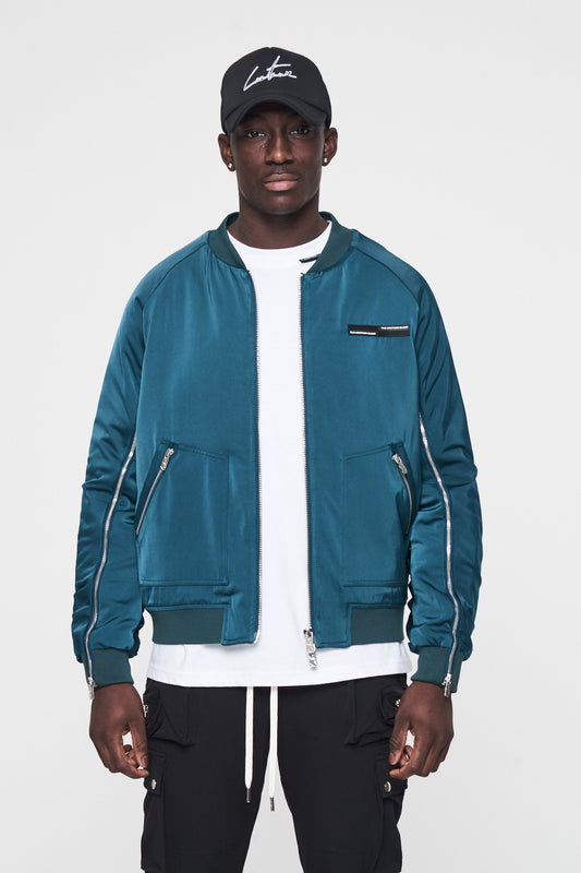 The Couture Club Essentials Satin Zipped Ruched Bomber Jacket - Blue TCCMAW22-124