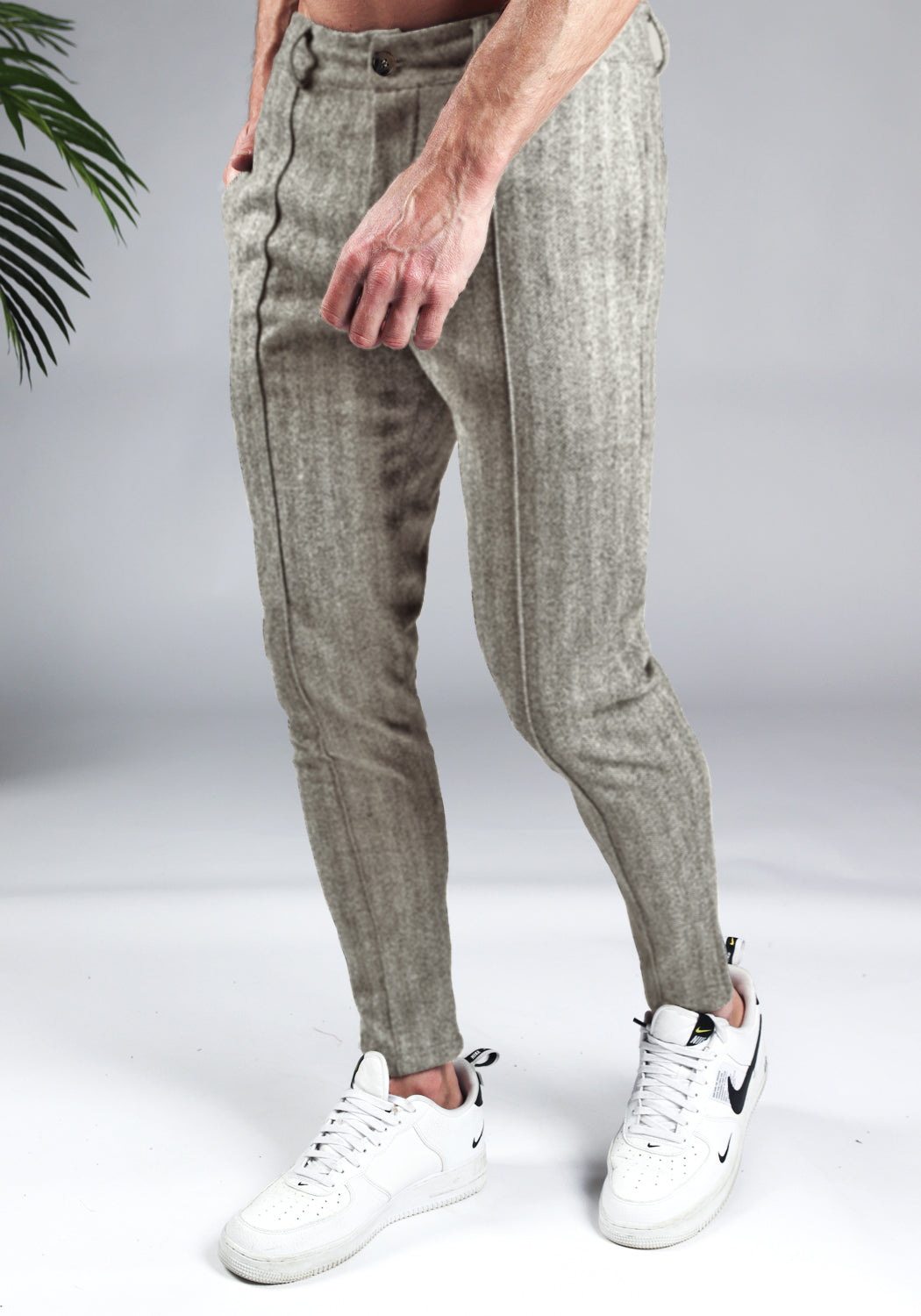 Chino Παντελόνι OEM Comfy 60058 Μπεζ Ριγέ slim fit