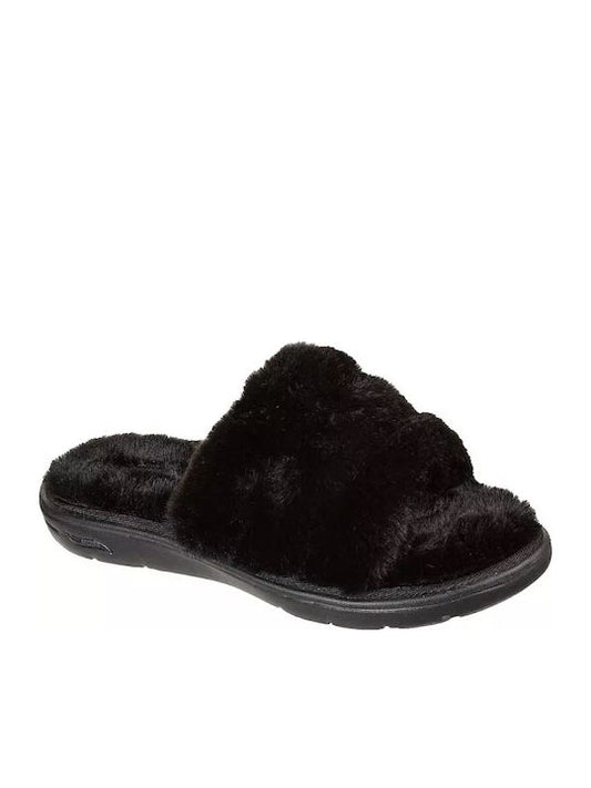 Skechers Lounge Χειμερινές Γυναικείες Παντόφλες με γούνα σε Μαύρο Χρώμα 175105-BBK