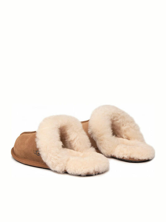 Ugg Australia W Scuffette II Χειμερινές Γυναικείες Παντόφλες με γούνα Chestnut 1106872-CHE