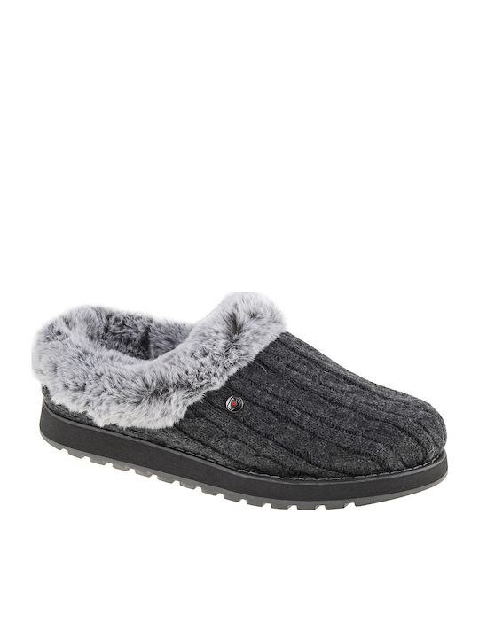 Skechers Χειμερινές Γυναικείες Παντόφλες με Γούνα Γκρι 31204-CCL