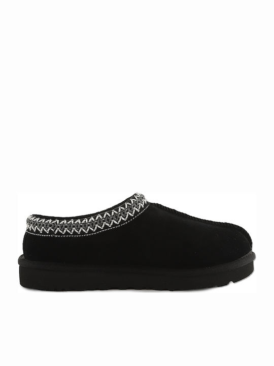 Ugg Australia Tasman 5955-blk Κλειστές Δερμάτινες Γυναικείες Παντόφλες σε Μαύρο Χρώμα