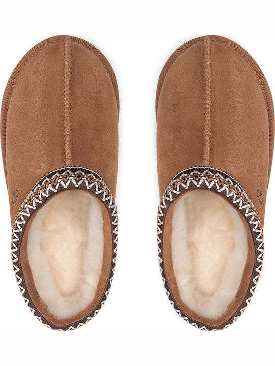 Ugg Australia Tasman 5955-che Δερμάτινες Χειμερινές Γυναικείες Παντόφλες Chestnut