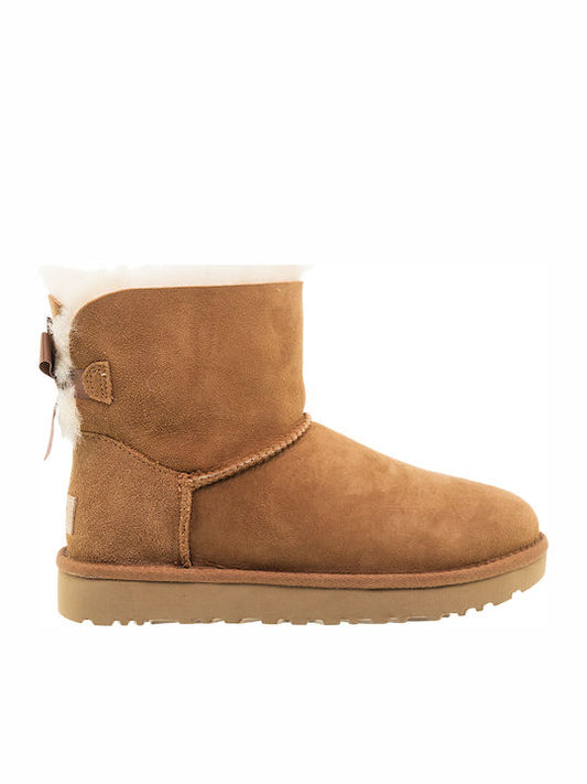 Ugg Australia Mini Bailey Bow II 1016501 Suede Γυναικεία Μποτάκια με Γούνα Chestnut
