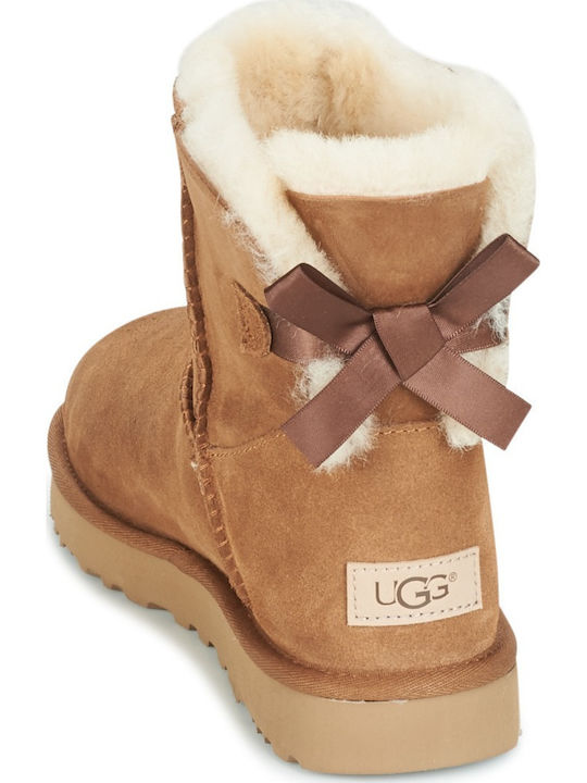 Ugg Australia Mini Bailey Bow II 1016501 Suede Γυναικεία Μποτάκια με Γούνα Chestnut