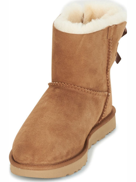 Ugg Australia Mini Bailey Bow II 1016501 Suede Γυναικεία Μποτάκια με Γούνα Chestnut