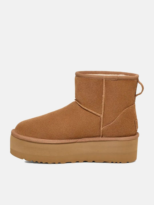Ugg Australia Classic Mini Platform 1134991 Suede Γυναικεία Μποτάκια Αστραγάλου με Γούνα Καφέ
